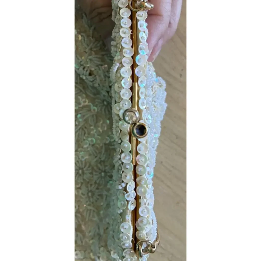 VTG 50s Italian glass beaded sequin evening purse Gold Luxury Hollywood Glam